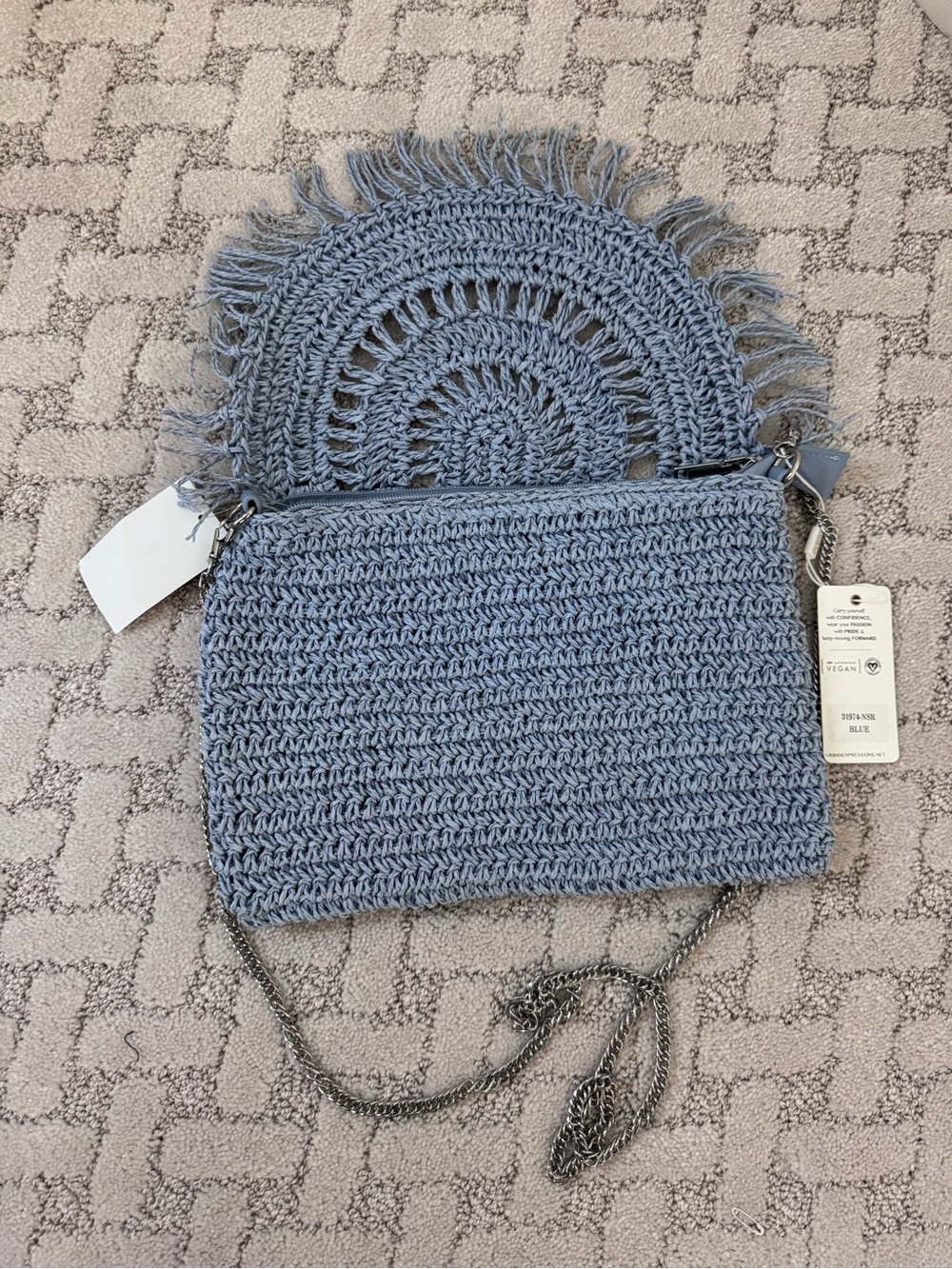 Woven Fringe Crossbody Clutch - Dusty Blue - Picture 3 of 3